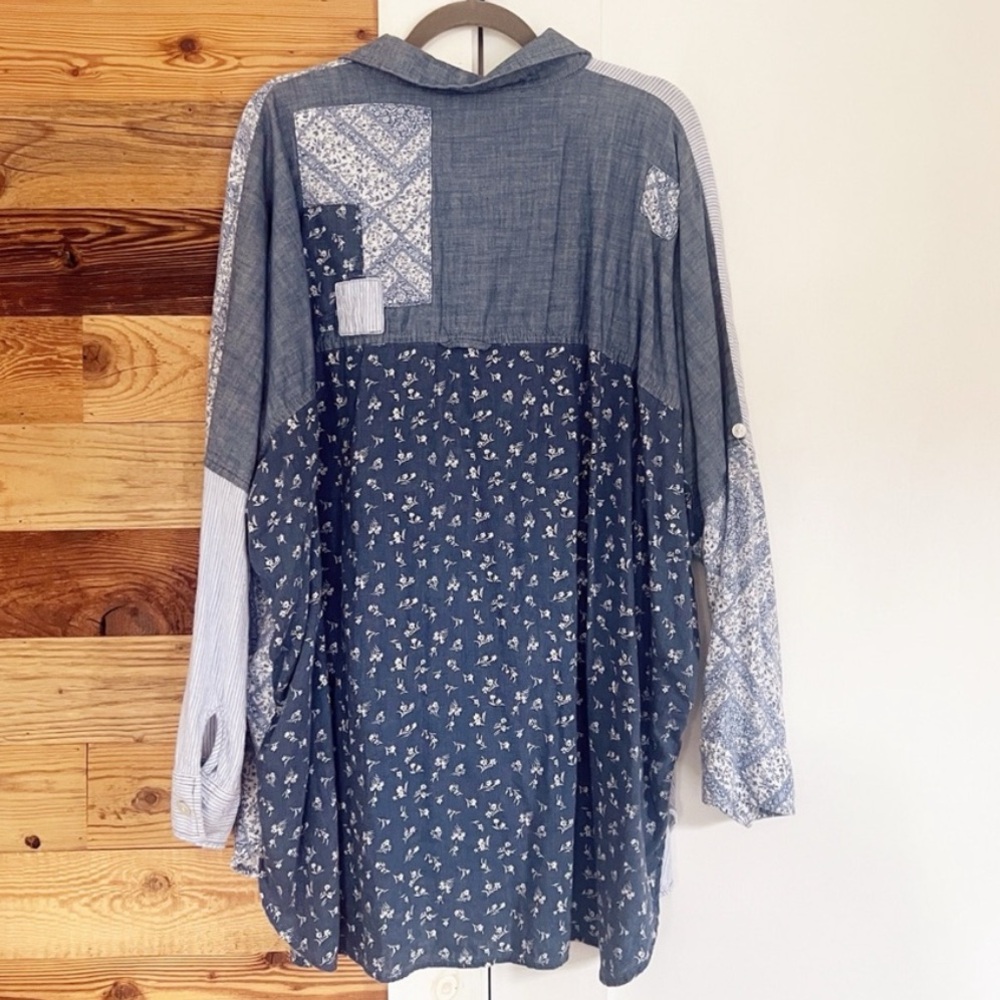 Blue Patch Work Button-Up Shirt - image 2